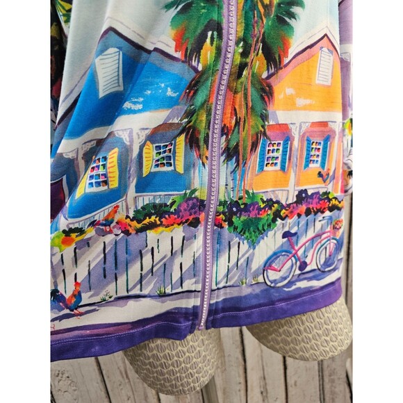 Ellen Negley LP Tropical Rhinestone Zip Up Jacket Sweatshirt Tunic Art EUC - Picture 2 of 10